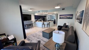 Smart TV, DVD player, books, computer monitors