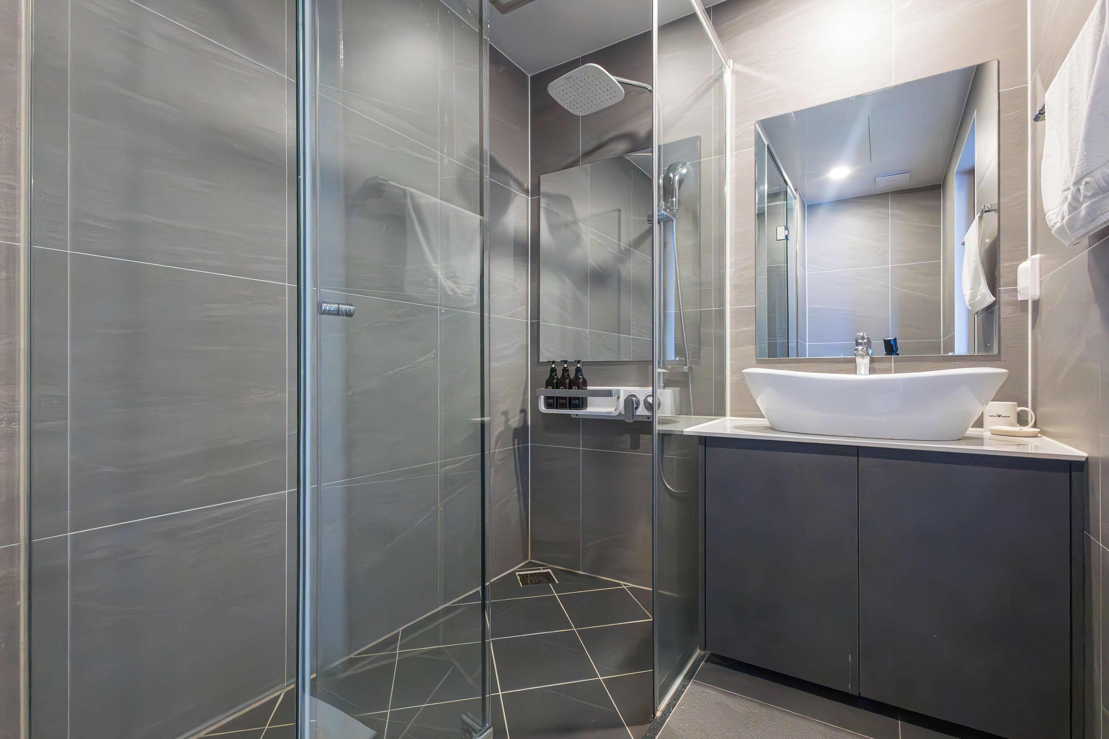 premium suite | bathroom | shower, hair dryer, bathrobes, slippers