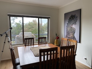 Enjoy meals with a view of the outdoor area and stargaze through the telescope.
