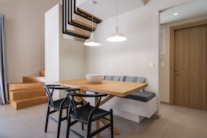 Dining - PAPADRIA LUXURY VILLAS private swimming pool & garden near KATHISMA BEACH (Tsoukalades)