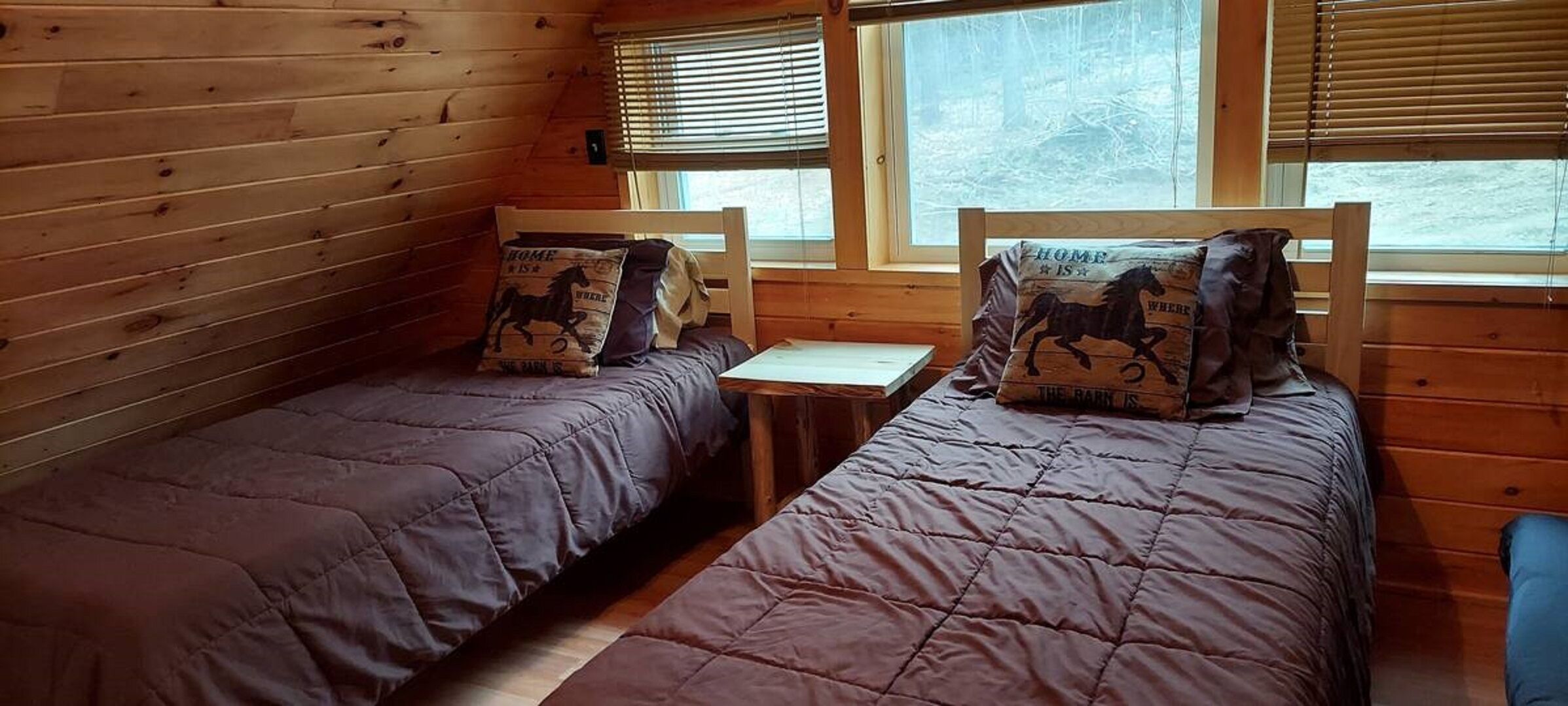 On ATV, snowmobile and horse trails. Has horse stalls and paddock.