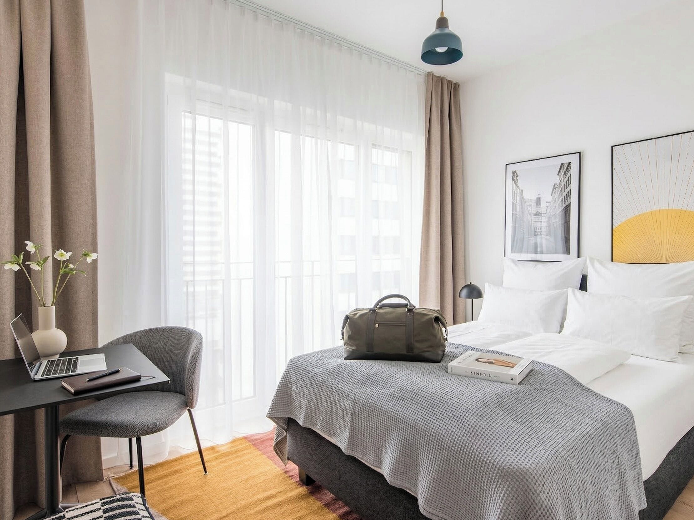 Individually decorated, individually furnished, desk, laptop workspace