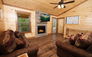 TV, fireplace - Cozy Retreat with Hot Tub, Wooded Views & Fireplace - Wine Not (Gatlinburg)