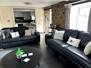 Smart TV, fireplace, books, stereo - Port Eynon Beach Cottage - short walk to Port Eynon beach and village amenities (Port Eynon)