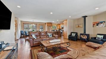 Smart TV, fireplace, video games, foosball