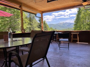 Outdoor dining - Serene Nantahala Village Cabin w/ Pool near Nantahala Outdoor Center! (Bryson City)