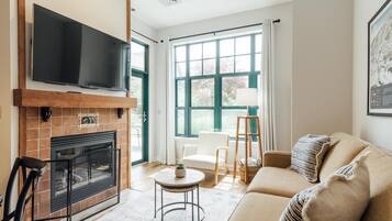 Smart TV, fireplace, table football