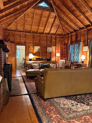 TV, fireplace, DVD player, books