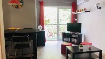 Een smart-tv, een dvd-speler, boeken en een filmbibliotheek