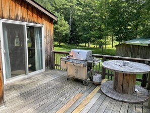 Outdoor dining - Knotty Pine - Private cabin nestled in the woods, fire pit, near CDP/ASV (Hartwick)