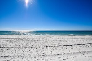 On the beach, white sand