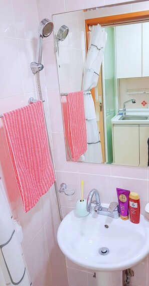 Ensemble douche/baignoire, sèche-cheveux, serviettes fournies, savon