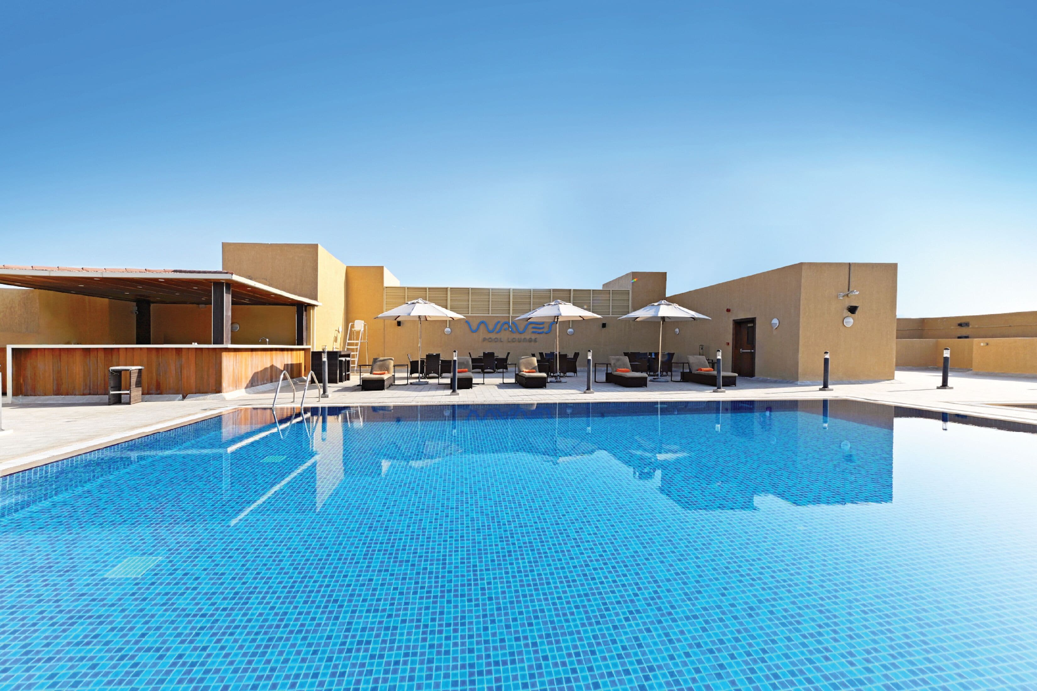 Outdoor pool, sun loungers