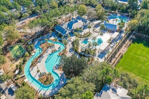 An aerial view of a resort with multiple swimming pools, a tennis court, and a variety of buildings. - Gulf and Pool Views with Beach Access (Santa Rosa Beach)