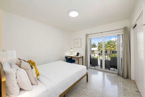 2 bedrooms, desk, laptop workspace, iron/ironing board