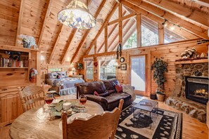 Smart TV, fireplace, video games, DVD player