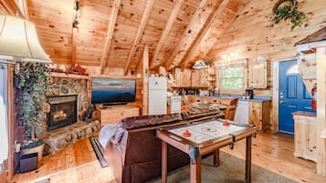 Smart TV, fireplace, video games, DVD player
