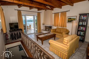 Fernseher, Kamin, DVD-Player, Bücher