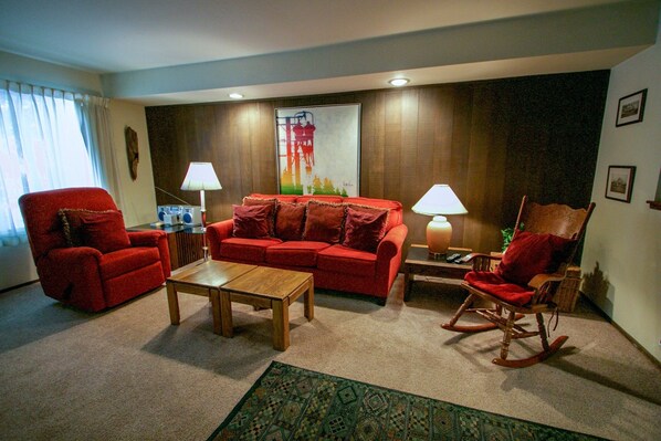TV, fireplace, DVD player, stereo