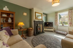 TV, fireplace, DVD player - 1 Riverside Cottage, Burnsall, Yorkshire Dales (Burnsall)