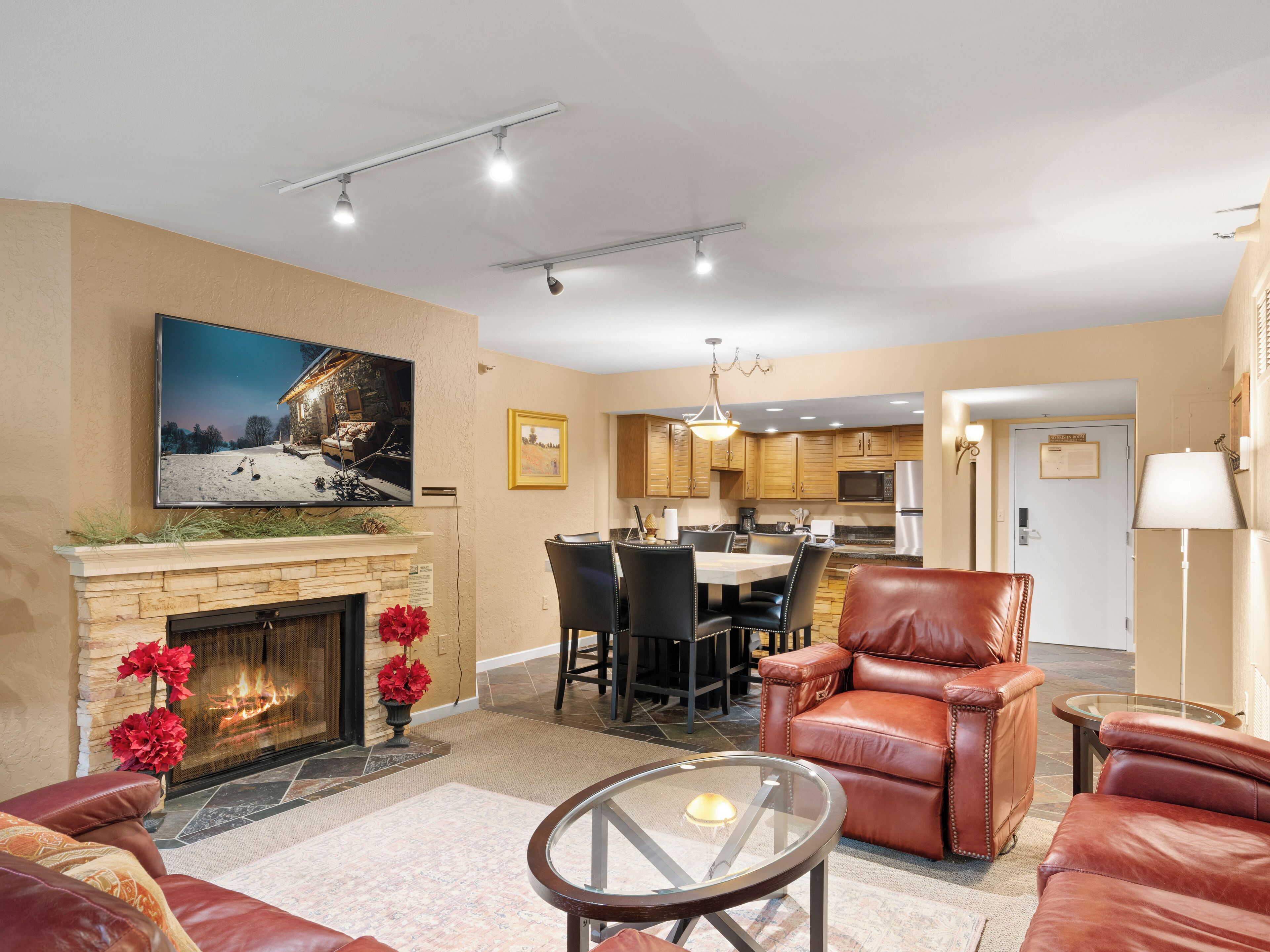 Smart TV, chimenea y reproductor de DVD 