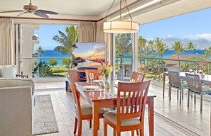 Flat-screen TV, DVD player, stereo