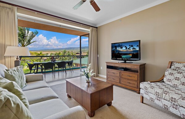 Flat-screen TV, DVD player, stereo