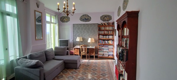 TV, foosball, table tennis, books