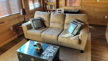 Una Smart TV, una chimenea, un reproductor de DVD, libros