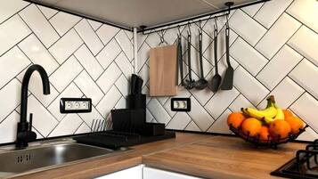 Apartment | Private kitchen | Fridge, microwave, oven, stovetop