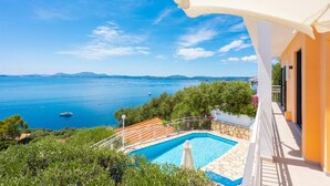A pool with a view of the sea and mountains. - Villa Amalia Large Private Pool Walk to Beach Sea Views A C Wifi - 2120 (Corfu)
