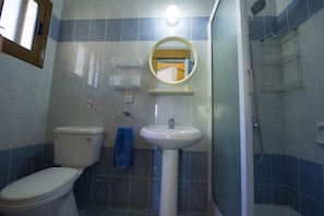 A bathroom with a toilet, sink, and shower. - Villa Stefanos Large Private Pool Walk to Beach A C Wifi Eco-friendly - 2403 (Polis)