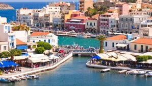 A coastal town with a marina, buildings with balconies, and a clear view of the sea. - Villa Maro Large Private Pool A C Wifi - 2424 (Apokoronas)