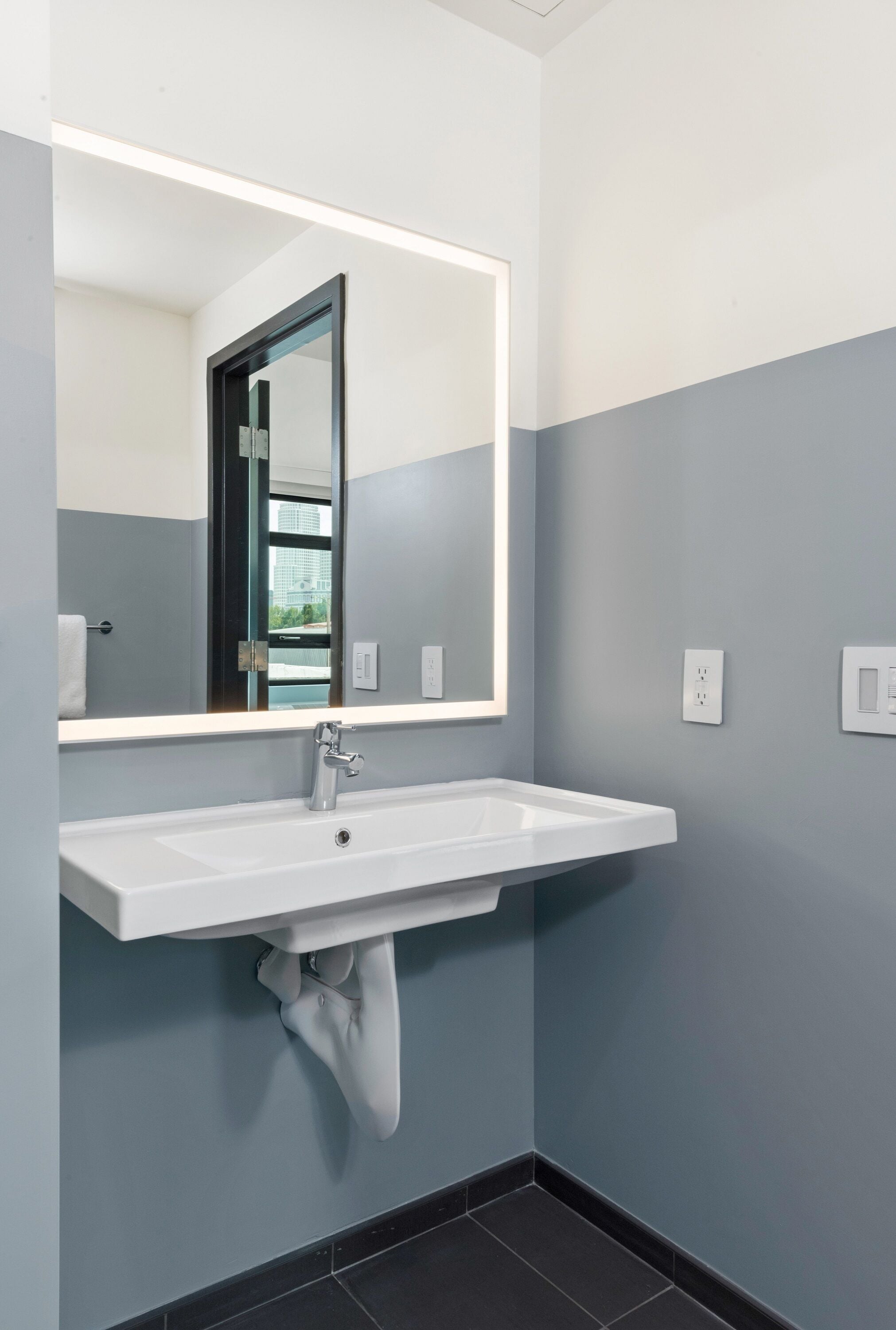 shower, rainfall showerhead, hair dryer, towels