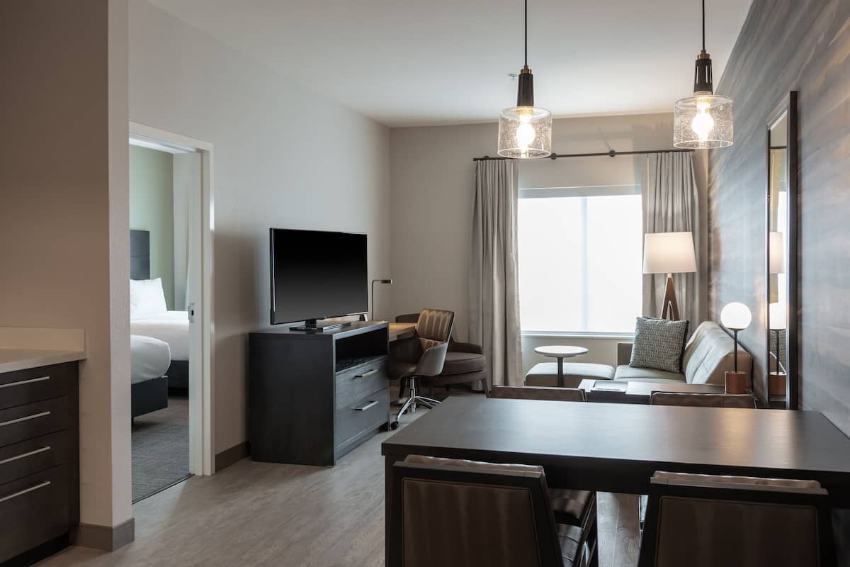1 bedroom, desk, laptop workspace, iron/ironing board