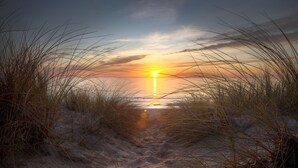 A pathway leading to a sunset over a beach with sand and grass. - Element by Marriott Jacksonville Beach (Jacksonville Beach)