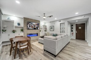 TV, fireplace, stereo