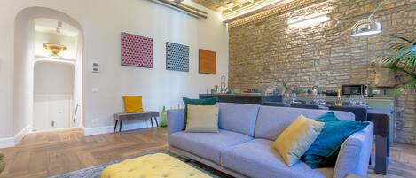 TV connectée, cheminée, lecteur de DVD, chaîne hi-fi