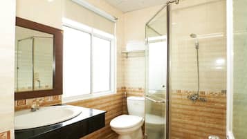 Shower, hair dryer, slippers