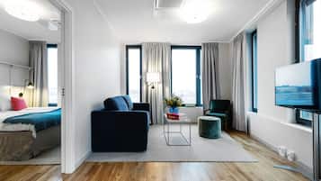 One Bedroom Apartment | 起居区 | 43-英寸LED 电视 (配备数码频道)、电视