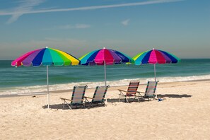 Beach nearby, beach umbrellas
