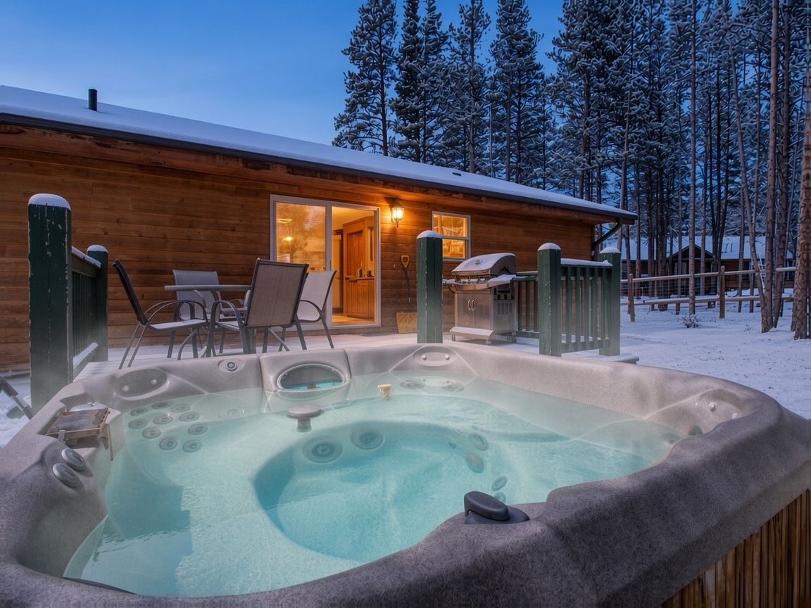 【Hot Tub】Private hot tub at dusk — warm water after a day in the snow
