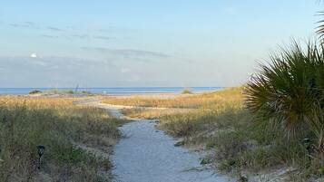 Sur la plage, chaise longue, serviettes de plage