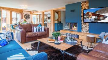 TV, fireplace, video games, DVD player