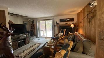 Télévision, cheminée, espaces bureaux