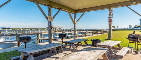 Enjoy a picnic with a view of the water and city skyline from our outdoor seating area.