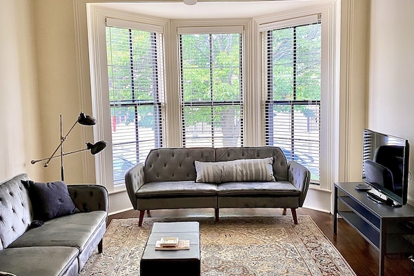Living room with two full sized sleeper sofas.