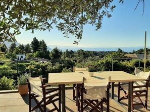 Outdoor dining - Une Villa Avec Confort et Vue, Juste à Côté de la mer et la Montagne (Vlachia)