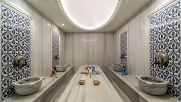 Behandlingsrum til par, sauna, tyrkisk bad/hammam, kropsbehandlinger