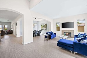 TV, fireplace, offices